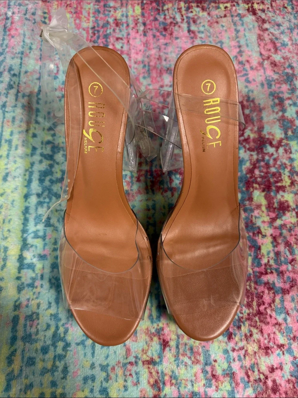 Rouge Helium Transparent Platform Sandals with Tan Footbed